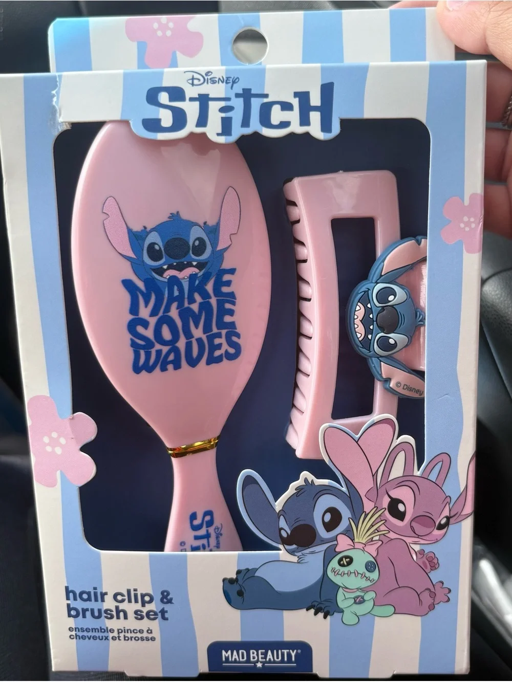 Disney Stitch Pink Kids Hair Brush & Clip Set